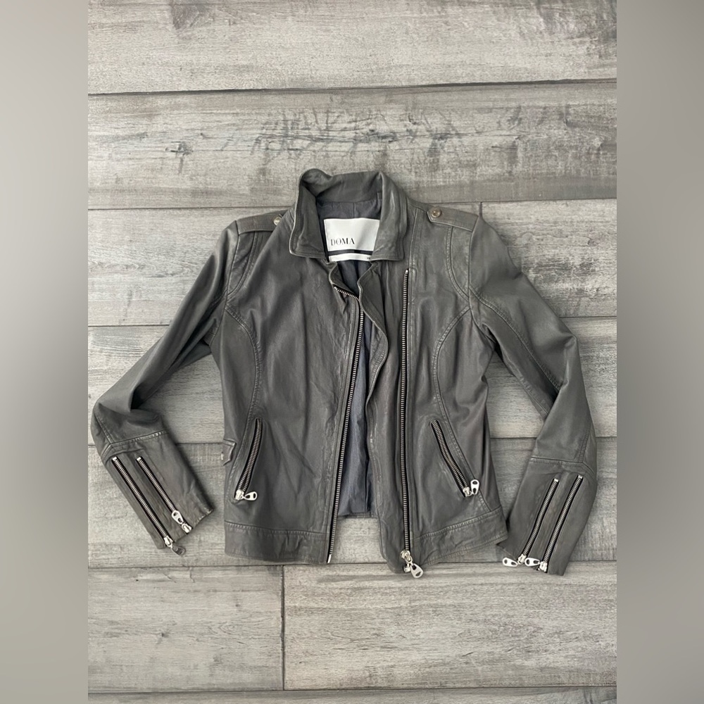 DOMA Leather Moto Jacket - Color Gray.  Size Small.